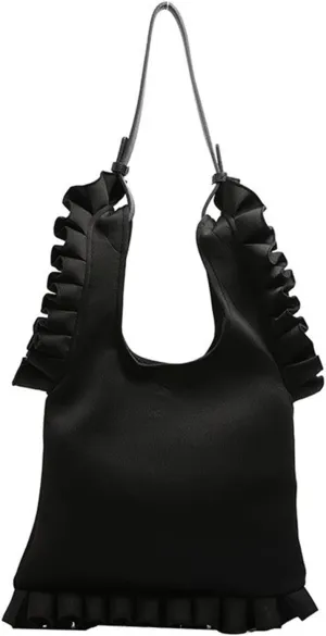 Women Korean Style Fashion Pleated Ruffle Trim Underarm Bag Bright Solid Color Large Capacity Shoulder Bag Handbag Purse