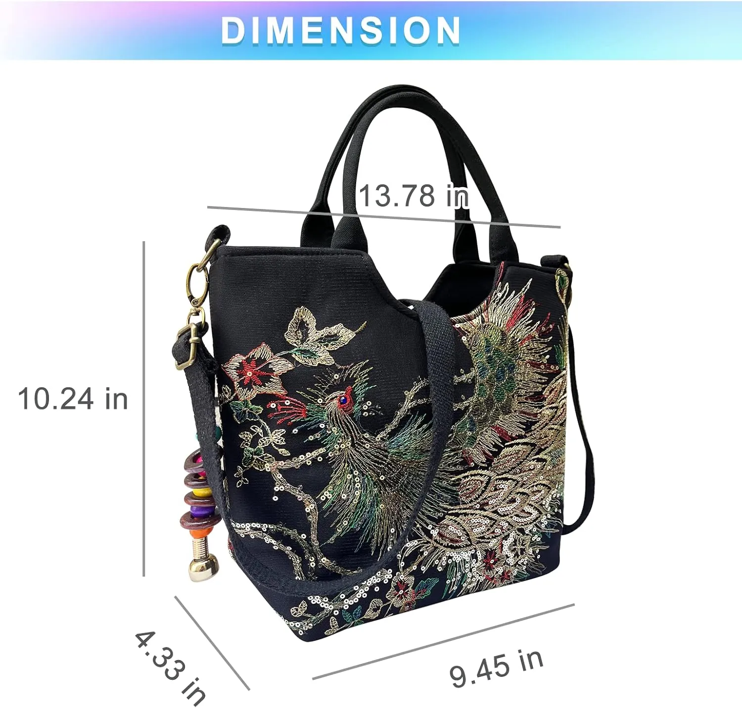 Women ladies fashion canvas embroidery ethnic style peacock zipper backpack