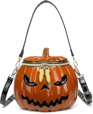 Women Pumpkin Shaped Crossbody Shoulder Bag Unique Weird PVC Handbag Novelty Halloween Pumpkin Purse