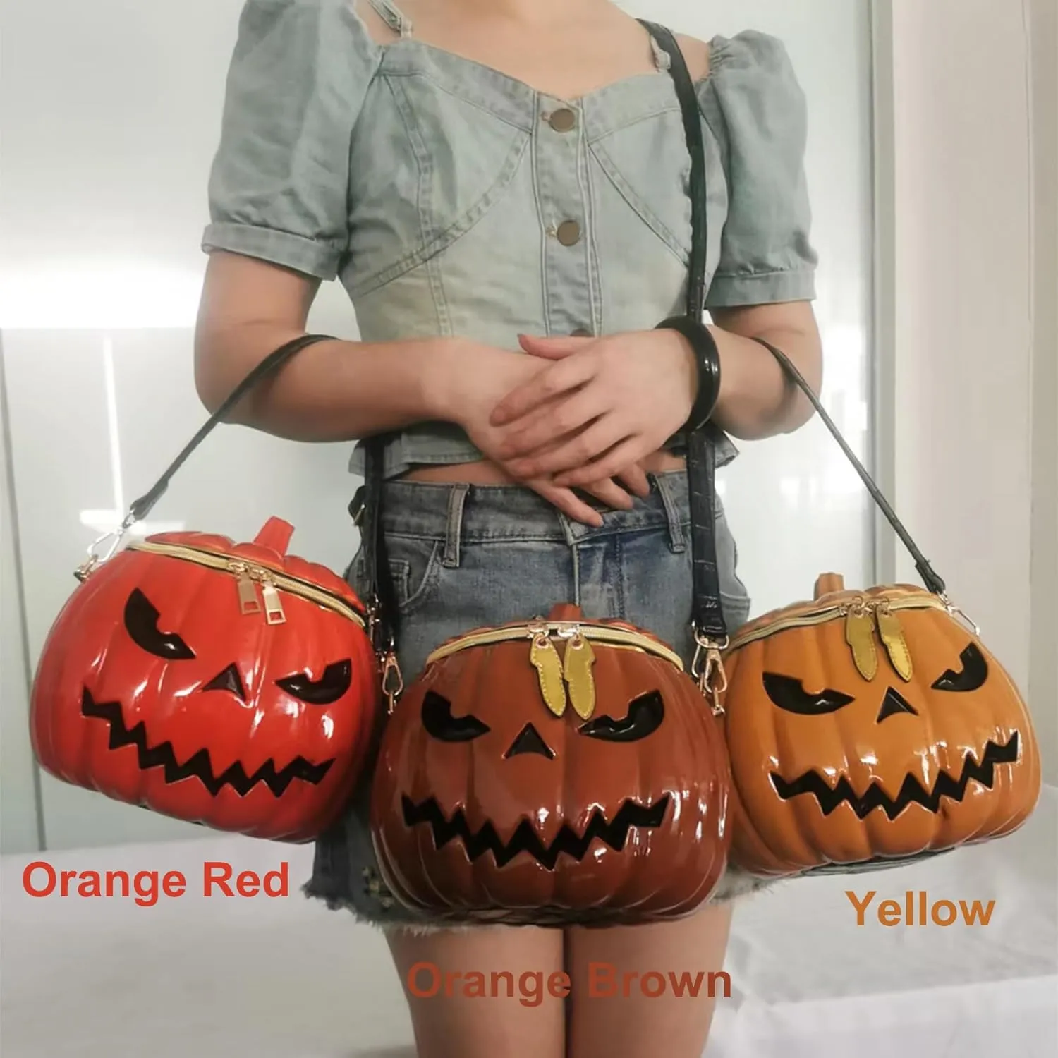 Women Pumpkin Shaped Crossbody Shoulder Bag Unique Weird PVC Handbag Novelty Halloween Pumpkin Purse