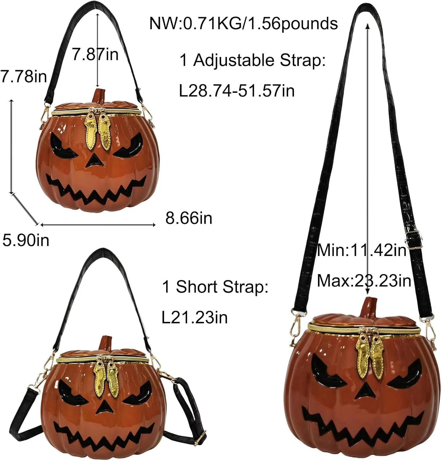 Women Pumpkin Shaped Crossbody Shoulder Bag Unique Weird PVC Handbag Novelty Halloween Pumpkin Purse
