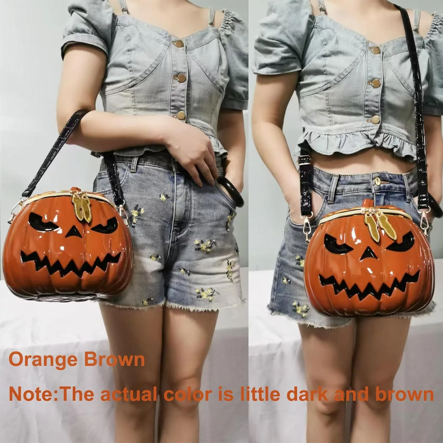 Women Pumpkin Shaped Crossbody Shoulder Bag Unique Weird PVC Handbag Novelty Halloween Pumpkin Purse