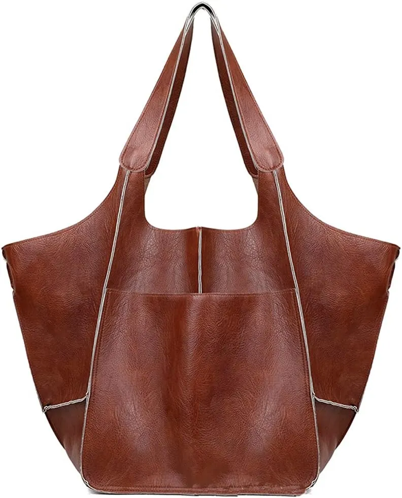 Women Shoulder Bag PU Leather Large Capacity Handbag Tote Bag Buckle Closure