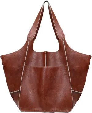 Women Shoulder Bag PU Leather Large Capacity Handbag Tote Bag Buckle Closure