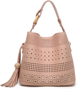 Women Soft Synthetic PU Leather Hollow Shoulder Messenger Crossbody Tassel Handbag Lady Tote Satchel Hobo