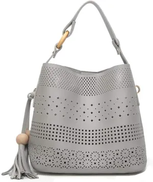 Women Soft Synthetic PU Leather Hollow Shoulder Messenger Crossbody Tassel Handbag Lady Tote Satchel Hobo