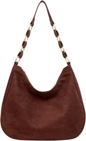 Women Suede Velvet Shoulder Bag 2024 Fall Winter Trendy Vintage Crossbody Tote Bag Stylish Hardware PU Leather Retro Colors