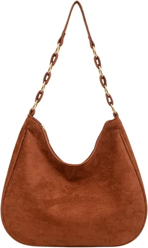 Women Suede Velvet Shoulder Bag 2024 Fall Winter Trendy Vintage Crossbody Tote Bag Stylish Hardware PU Leather Retro Colors