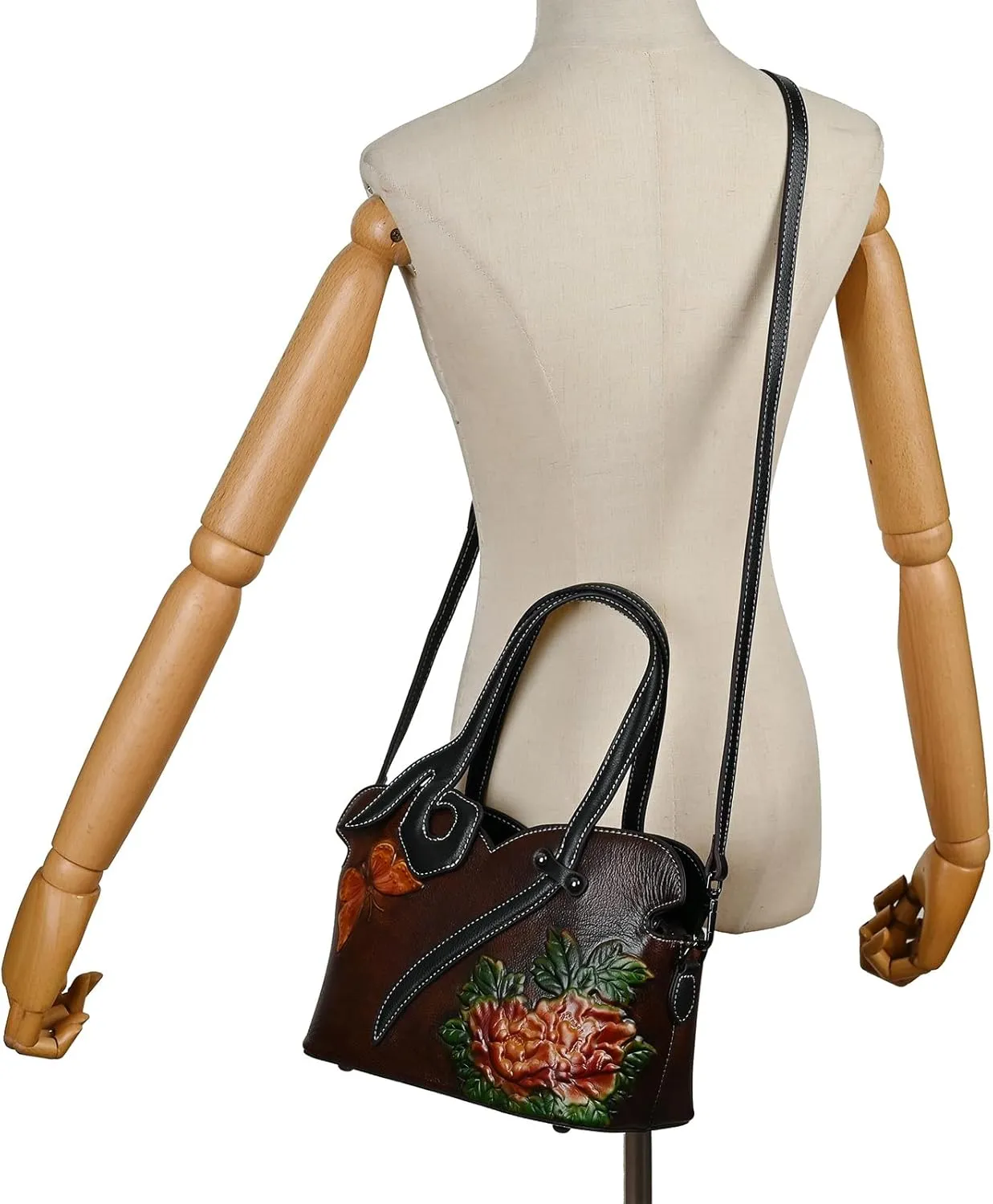 Women's Bag - Real Women's Leather Handbag - Handmade, Unique Embossed Cowhide, Floral Design, Vintage Tote