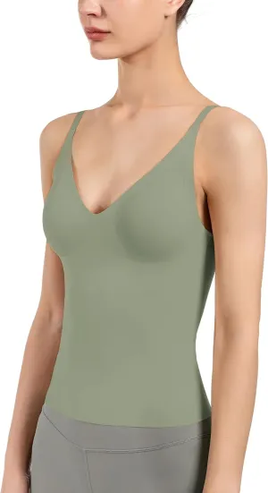 Women's Fit Camisole with Built in Bra - Spaghetti Straps Camis Tank