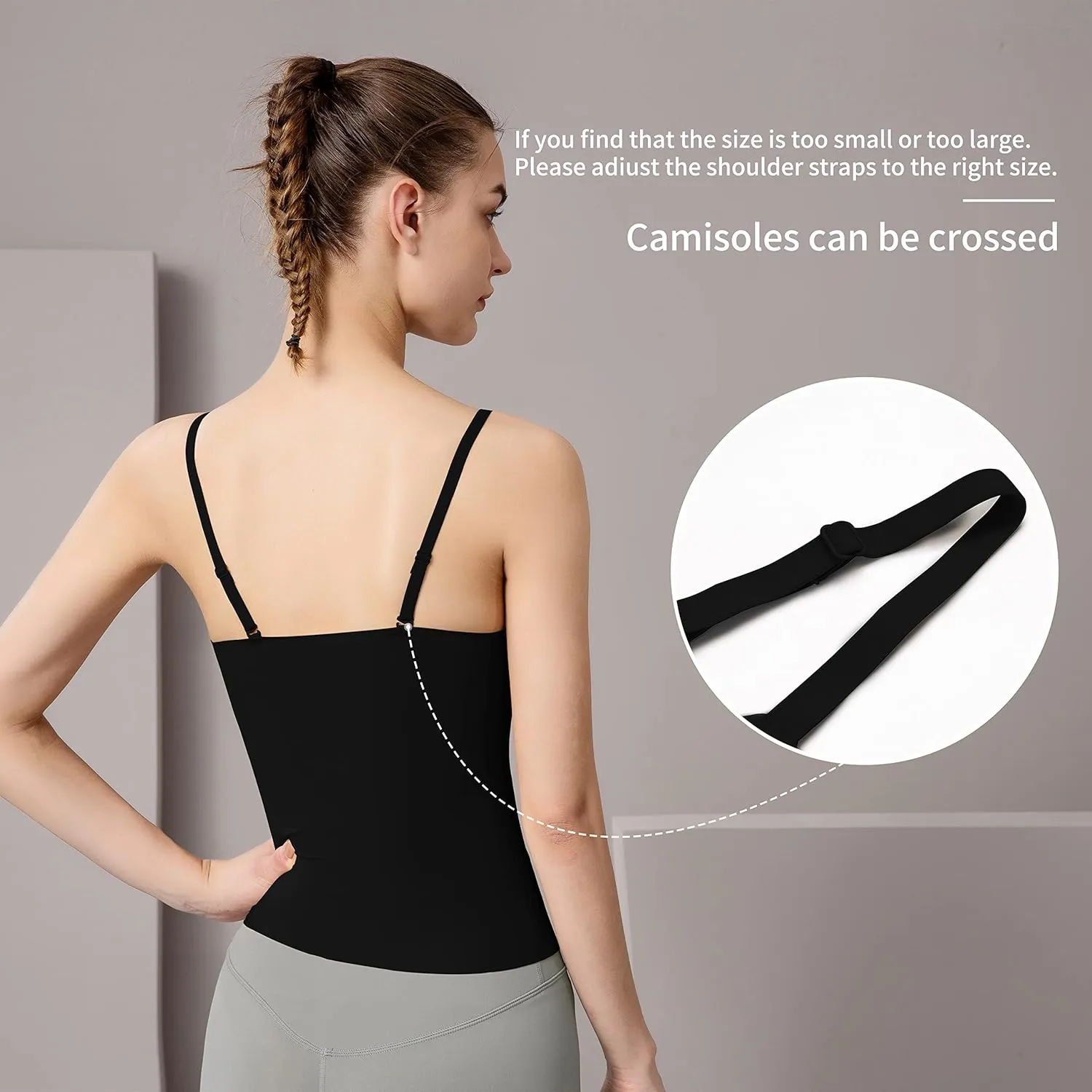 Women's Fit Camisole with Built in Bra - Spaghetti Straps Camis Tank