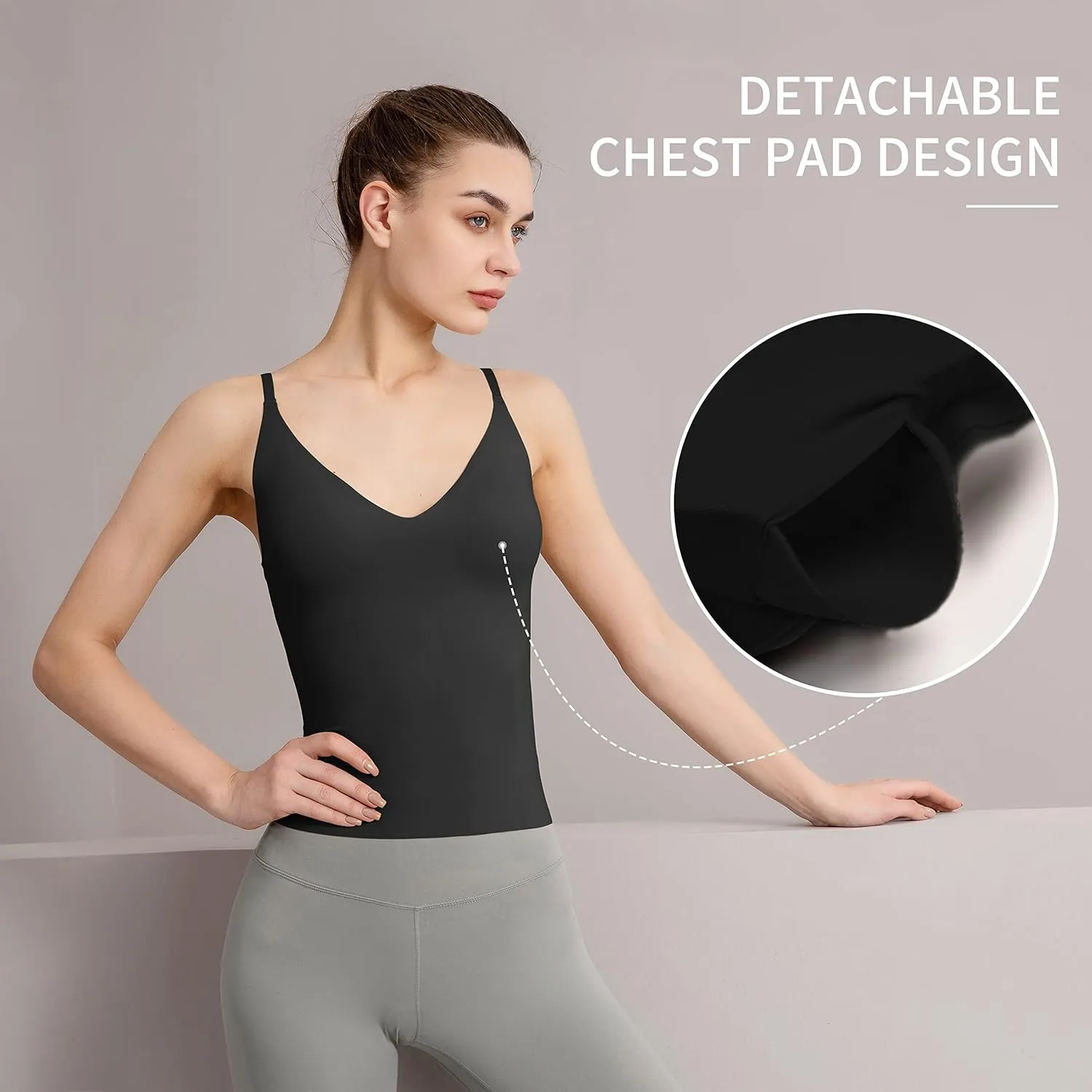 Women's Fit Camisole with Built in Bra - Spaghetti Straps Camis Tank