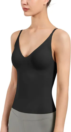 Women's Fit Camisole with Built in Bra - Spaghetti Straps Camis Tank