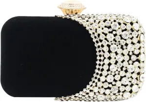 Womens Glitter Rhinestone Evening Clutch Elegant velvet Crossbody Purse with Chain Handbag Shoulder Bag Wedding