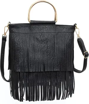 Women's Leather Tassel Shoulder Handbag Clutch Purse Handbag Crossbody Bag