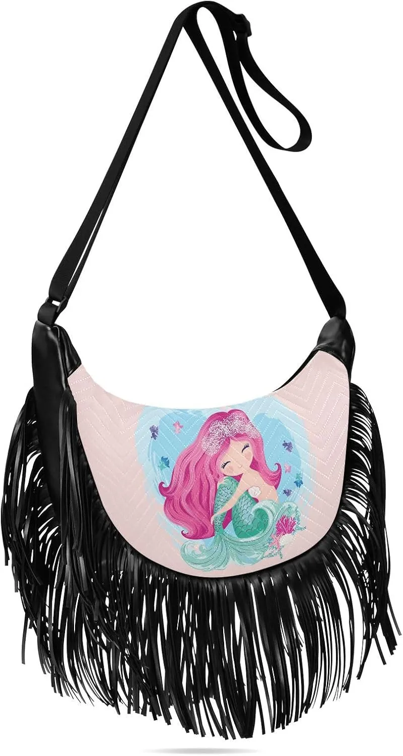 Women's PU Leather Chain Cross Body Bag, Shoulder Handbag Purse with Tassel for Ladies
