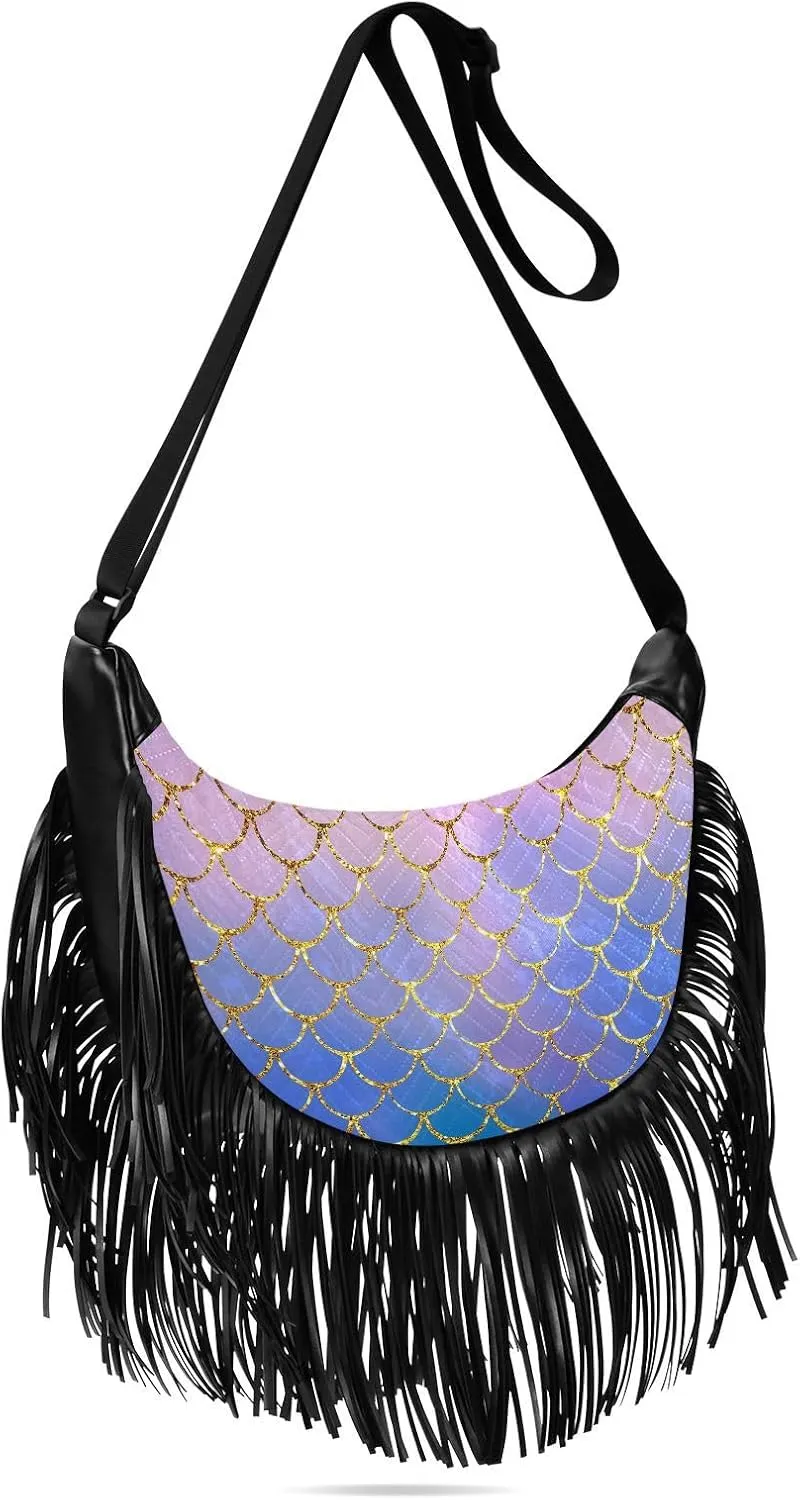 Women's PU Leather Chain Cross Body Bag, Shoulder Handbag Purse with Tassel for Ladies