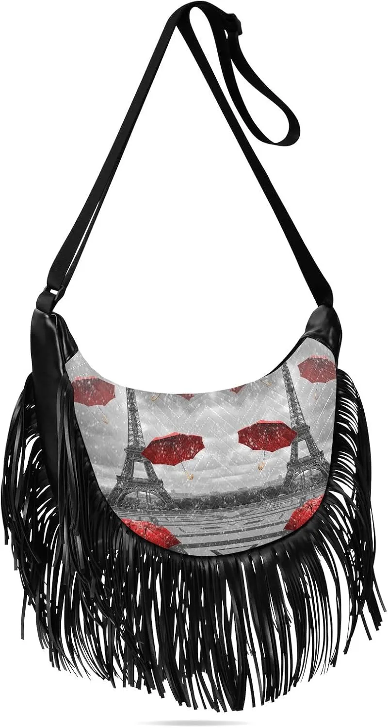 Women's PU Leather Chain Cross Body Bag, Shoulder Handbag Purse with Tassel for Ladies