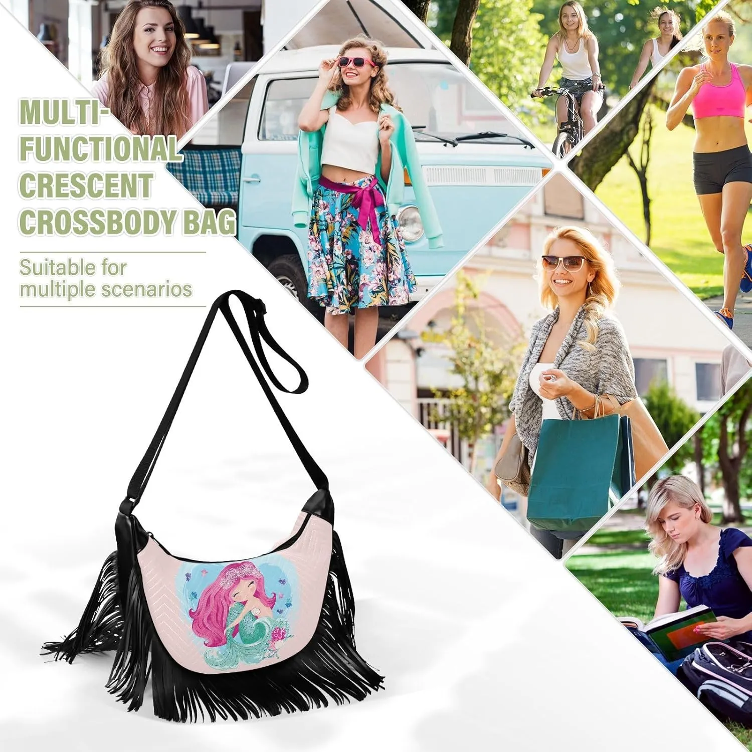 Women's PU Leather Chain Cross Body Bag, Shoulder Handbag Purse with Tassel for Ladies