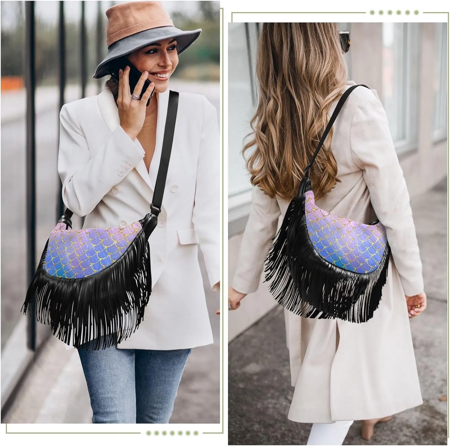 Women's PU Leather Chain Cross Body Bag, Shoulder Handbag Purse with Tassel for Ladies