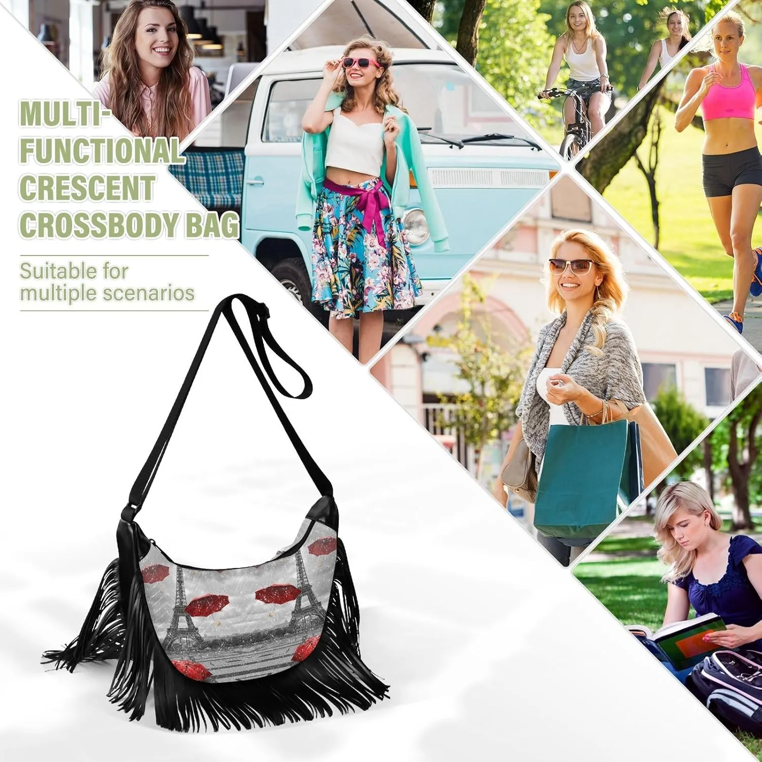 Women's PU Leather Chain Cross Body Bag, Shoulder Handbag Purse with Tassel for Ladies