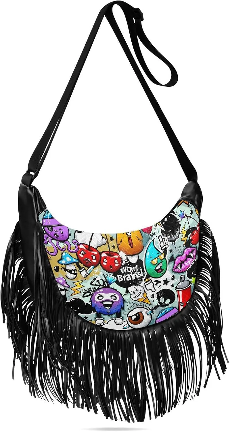 Women's PU Leather Chain Cross Body Bag, Shoulder Handbag Purse with Tassel for Ladies