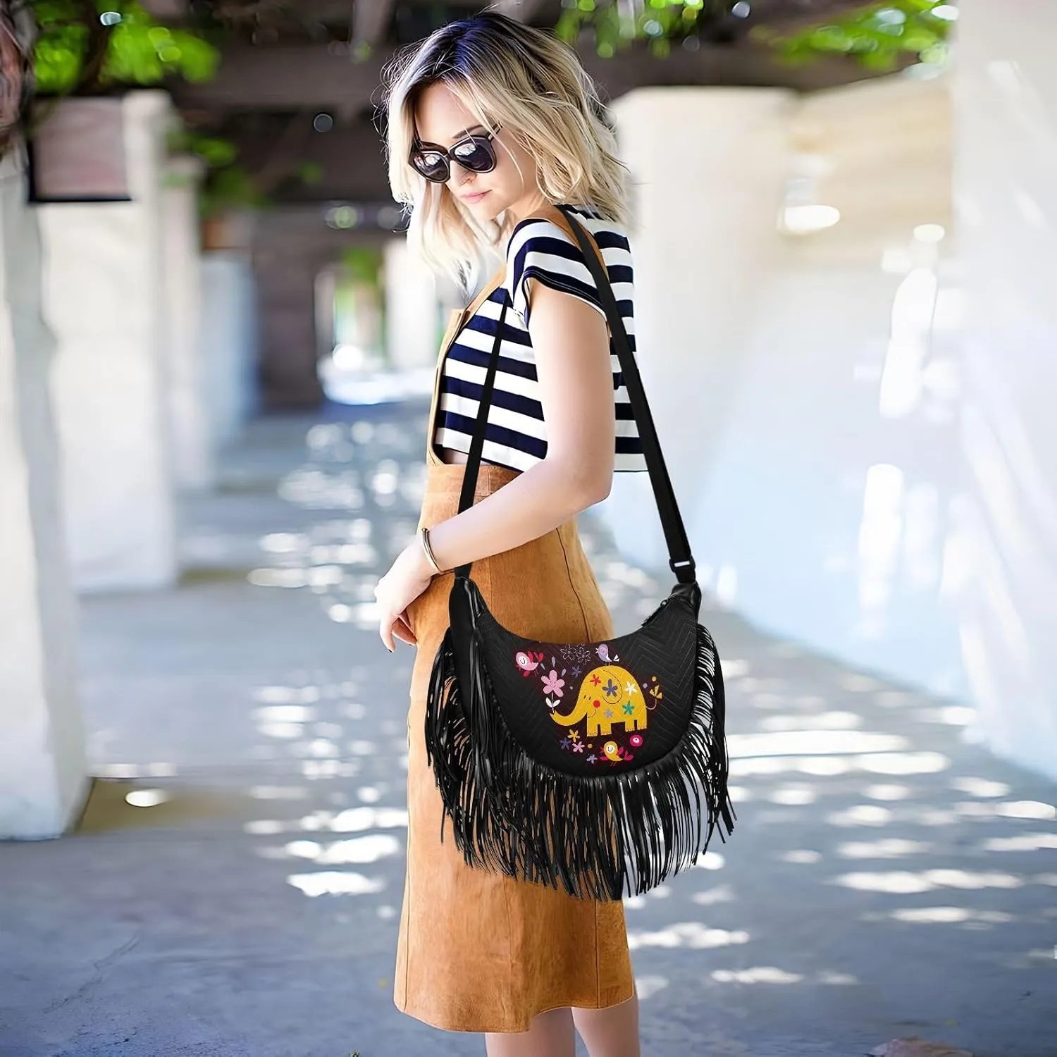 Women's PU Leather Chain Cross Body Bag, Shoulder Handbag Purse with Tassel for Ladies