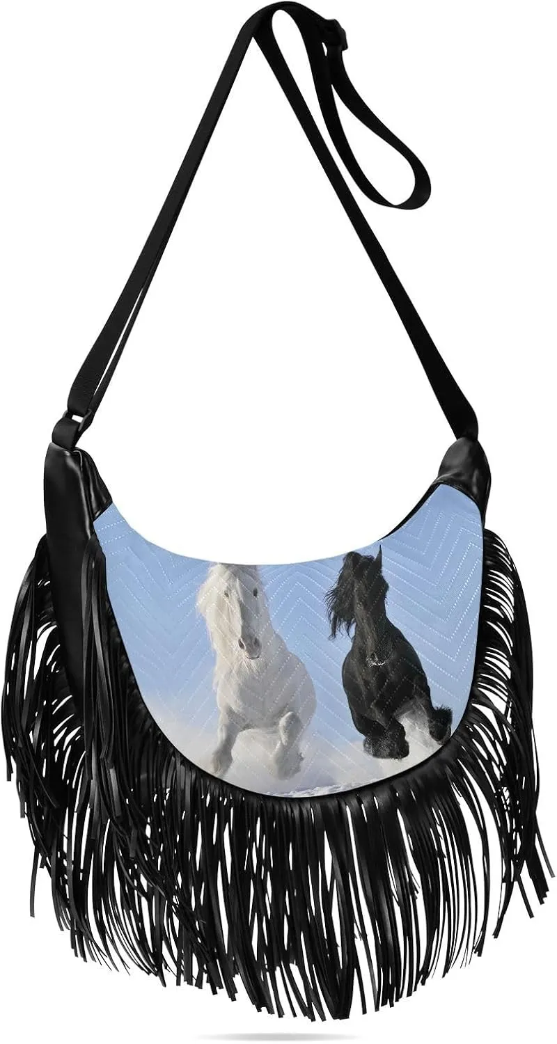 Women's PU Leather Chain Cross Body Bag, Shoulder Handbag Purse with Tassel for Ladies