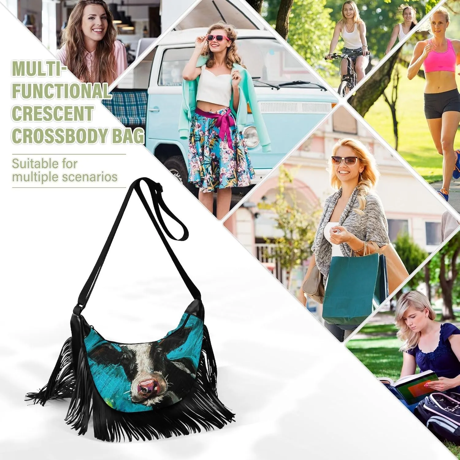 Women's PU Leather Chain Cross Body Bag, Shoulder Handbag Purse with Tassel for Ladies