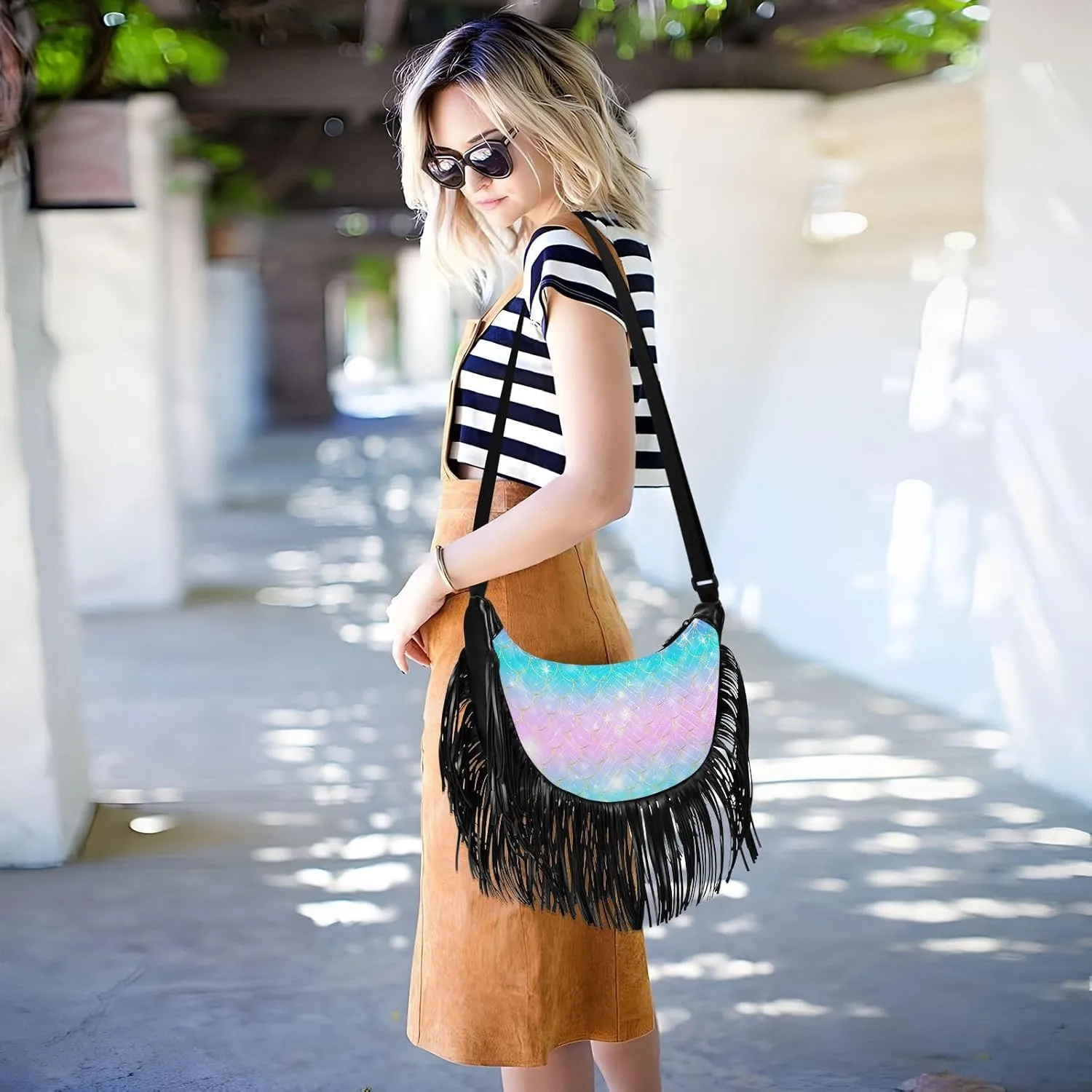 Women's PU Leather Chain Cross Body Bag, Shoulder Handbag Purse with Tassel for Ladies