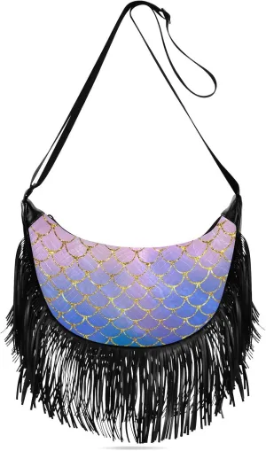Women's PU Leather Chain Cross Body Bag, Shoulder Handbag Purse with Tassel for Ladies