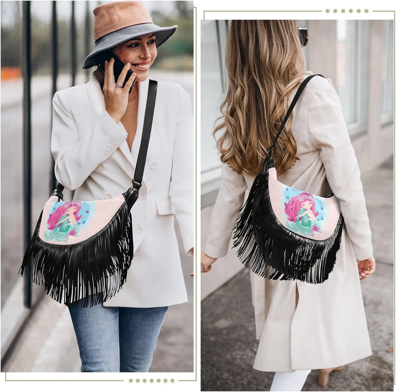 Women's PU Leather Chain Cross Body Bag, Shoulder Handbag Purse with Tassel for Ladies