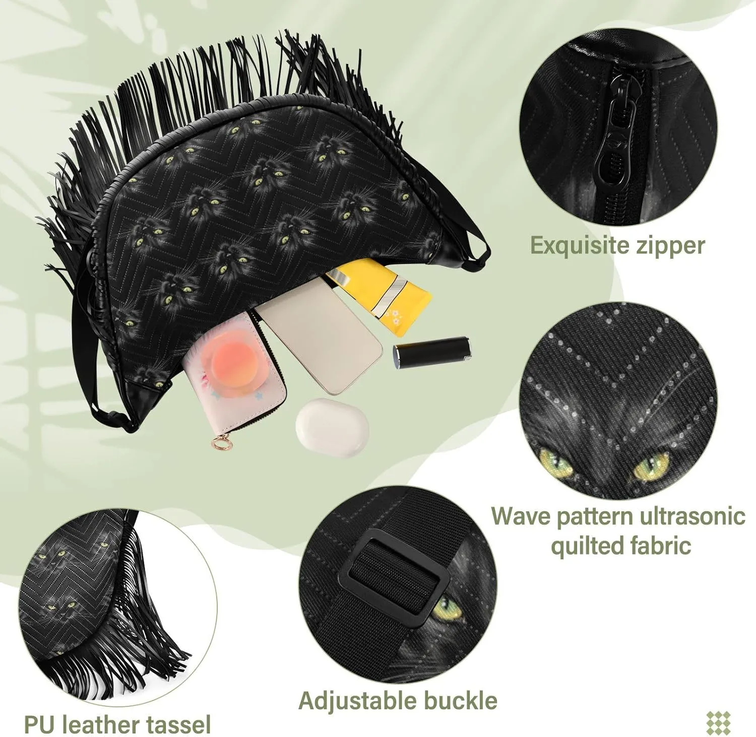 Women's PU Leather Chain Cross Body Bag, Shoulder Handbag Purse with Tassel for Ladies