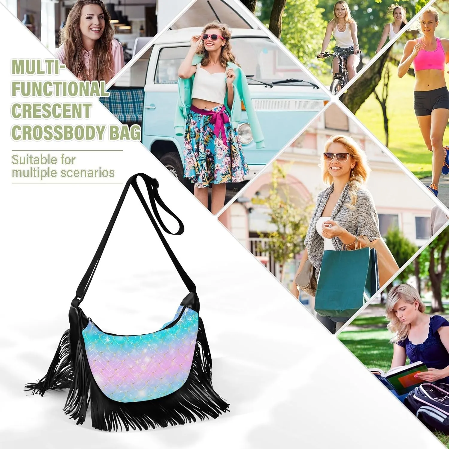 Women's PU Leather Chain Cross Body Bag, Shoulder Handbag Purse with Tassel for Ladies