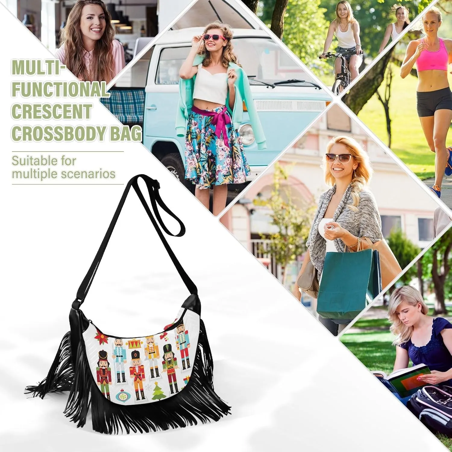 Women's PU Leather Chain Cross Body Bag, Shoulder Handbag Purse with Tassel for Ladies