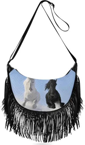 Women's PU Leather Chain Cross Body Bag, Shoulder Handbag Purse with Tassel for Ladies