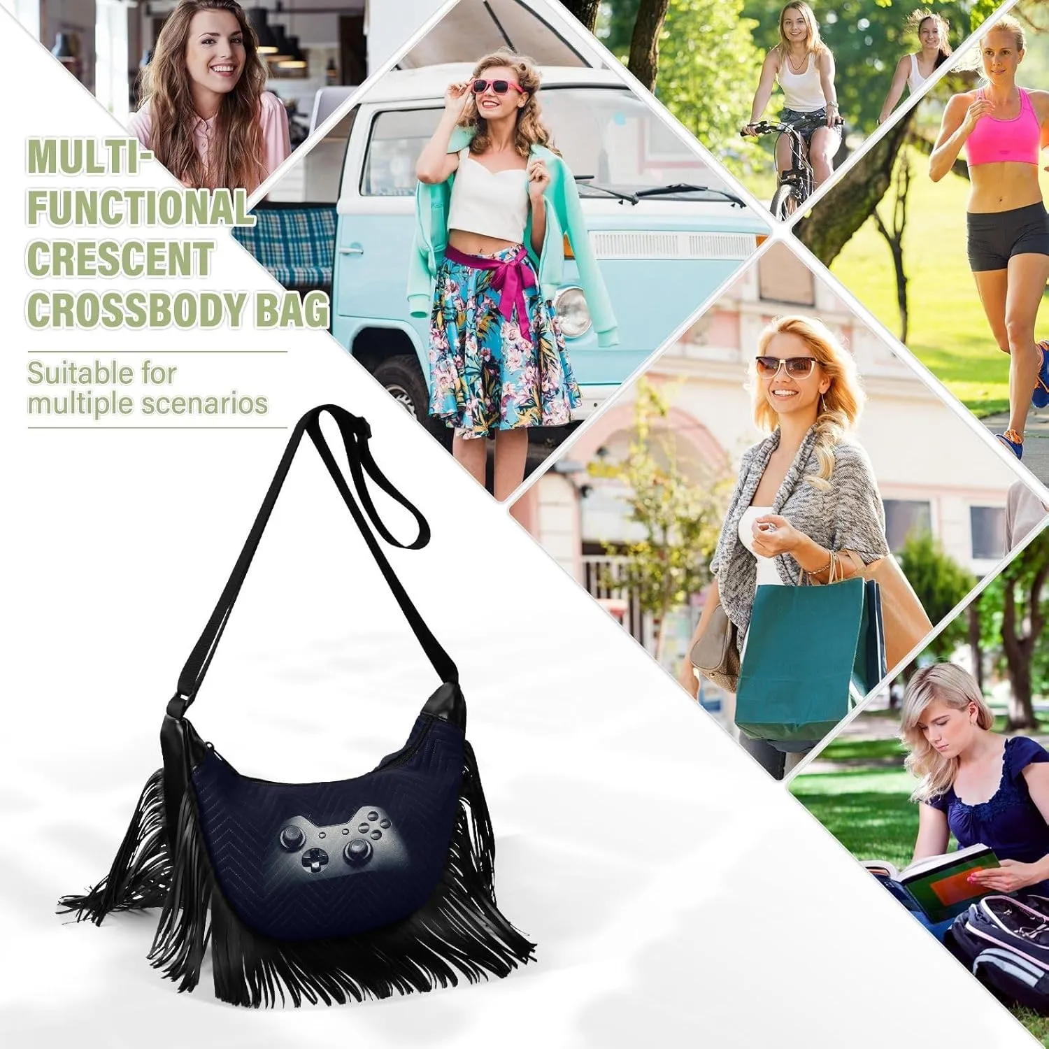 Women's PU Leather Chain Cross Body Bag, Shoulder Handbag Purse with Tassel for Ladies