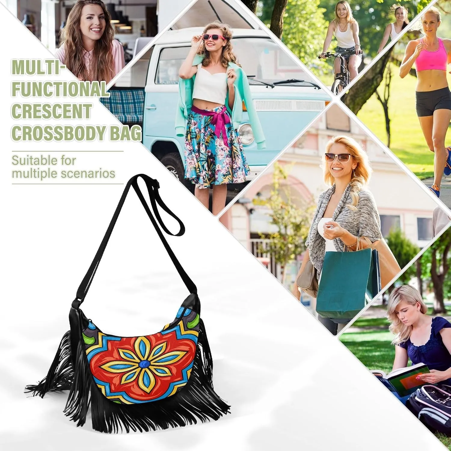 Women's PU Leather Chain Cross Body Bag, Shoulder Handbag Purse with Tassel for Ladies