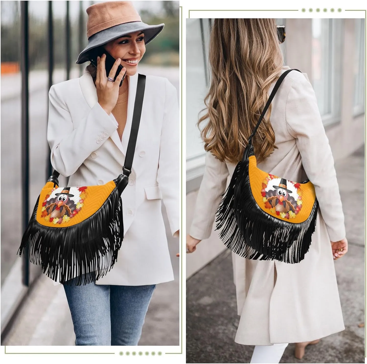 Women's PU Leather Chain Cross Body Bag, Shoulder Handbag Purse with Tassel for Ladies