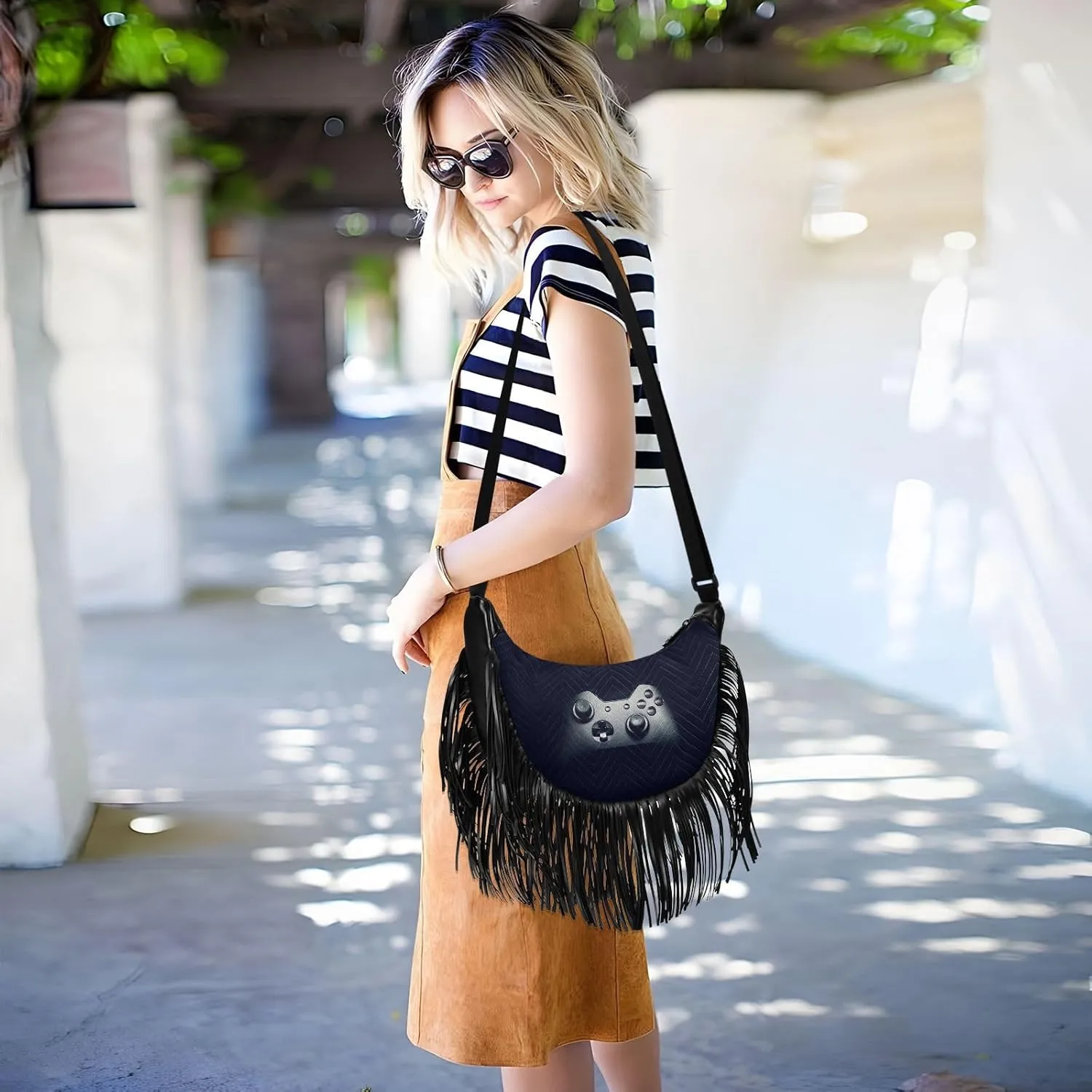 Women's PU Leather Chain Cross Body Bag, Shoulder Handbag Purse with Tassel for Ladies