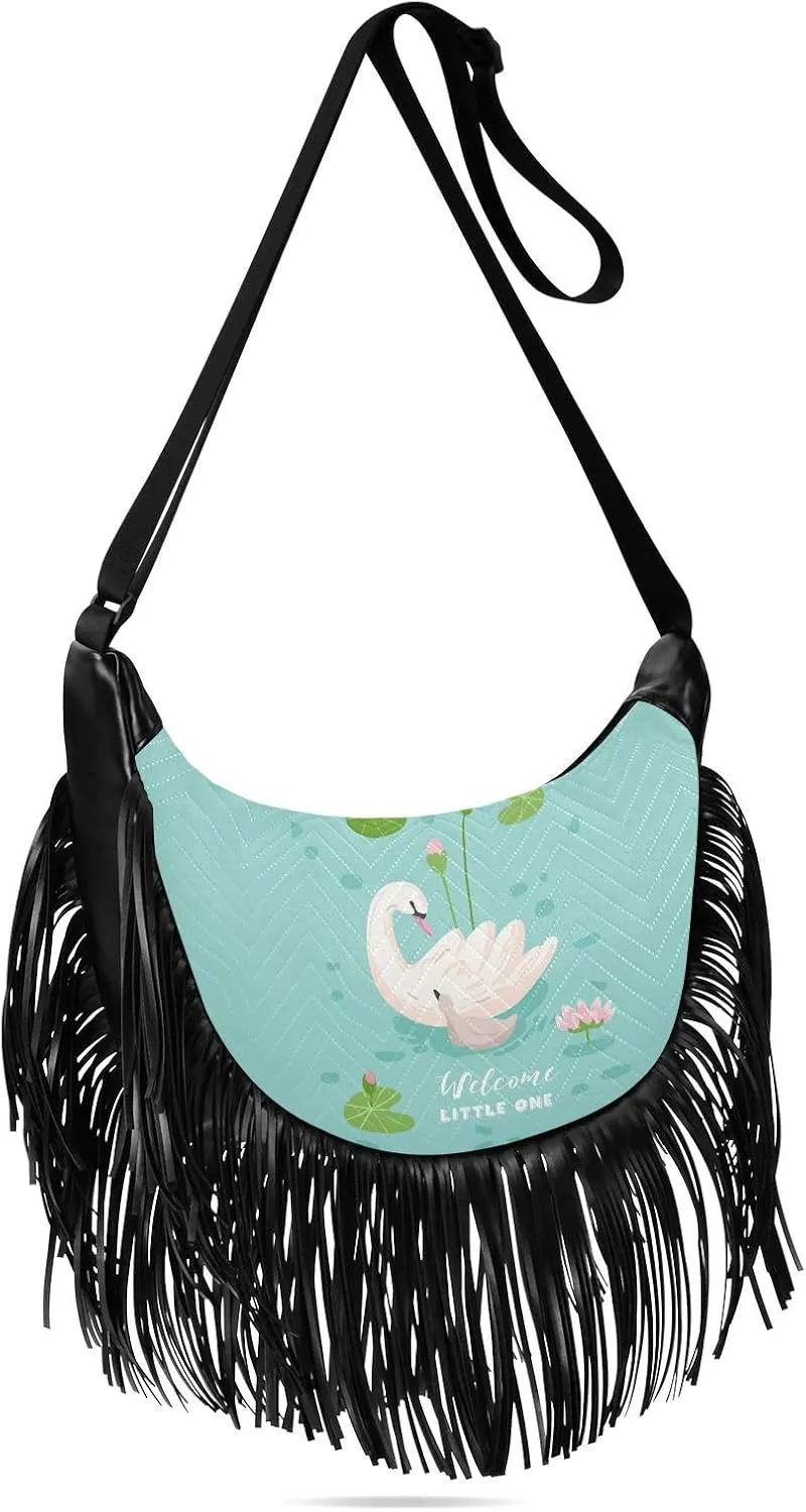 Women's PU Leather Chain Cross Body Bag, Shoulder Handbag Purse with Tassel for Ladies