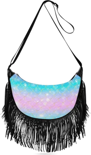 Women's PU Leather Chain Cross Body Bag, Shoulder Handbag Purse with Tassel for Ladies