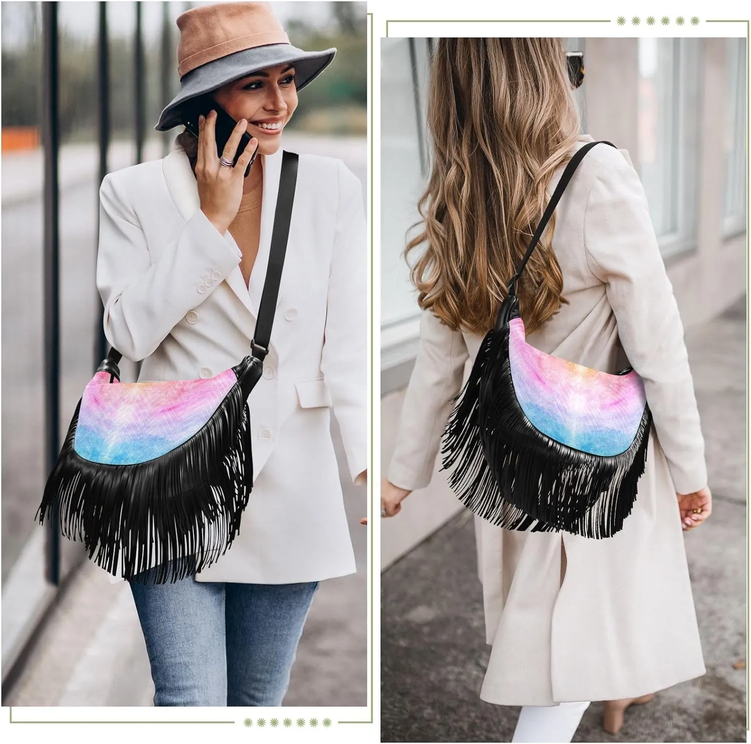 Women's PU Leather Chain Cross Body Bag, Shoulder Handbag Purse with Tassel for Ladies