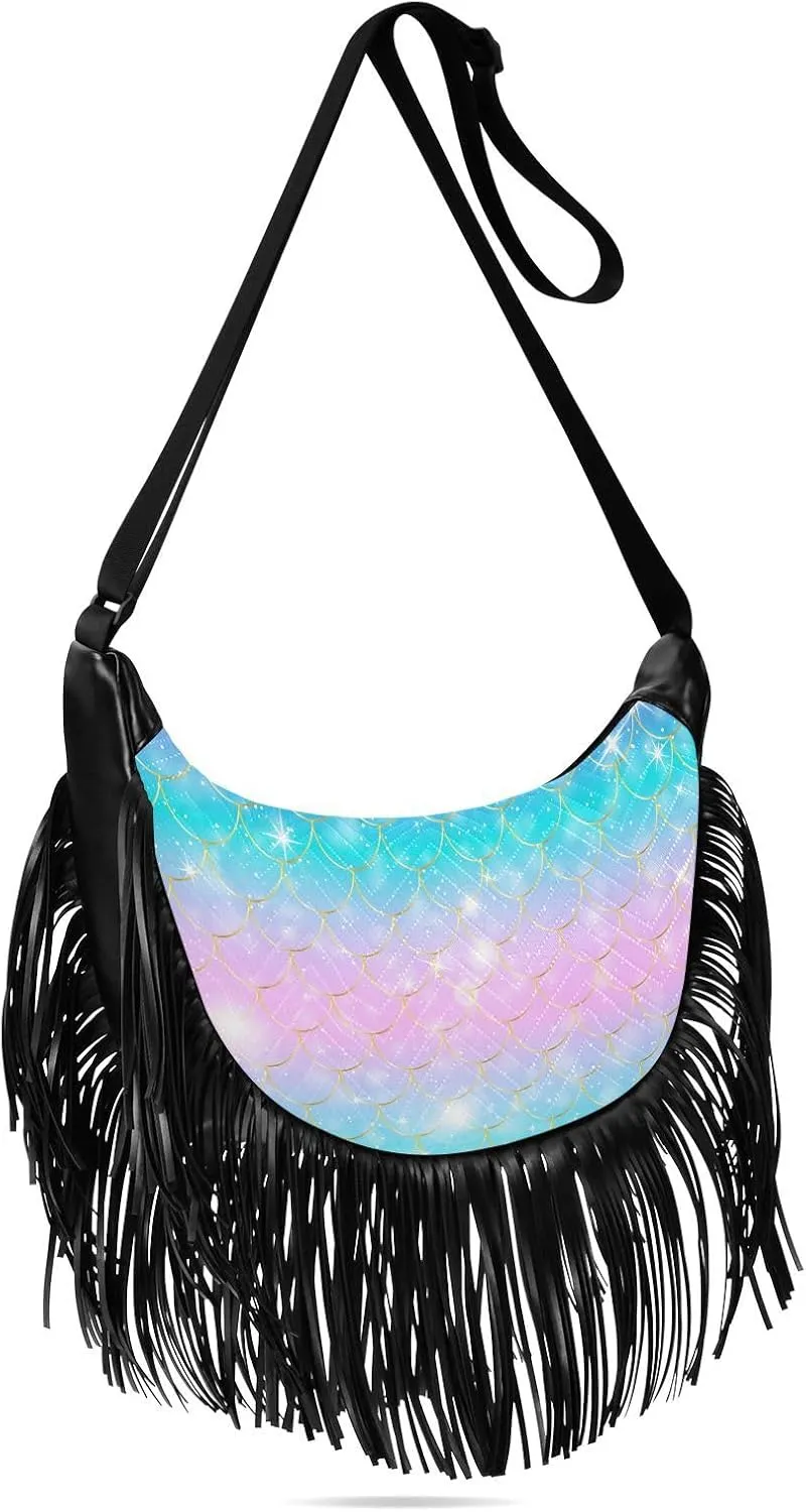 Women's PU Leather Chain Cross Body Bag, Shoulder Handbag Purse with Tassel for Ladies