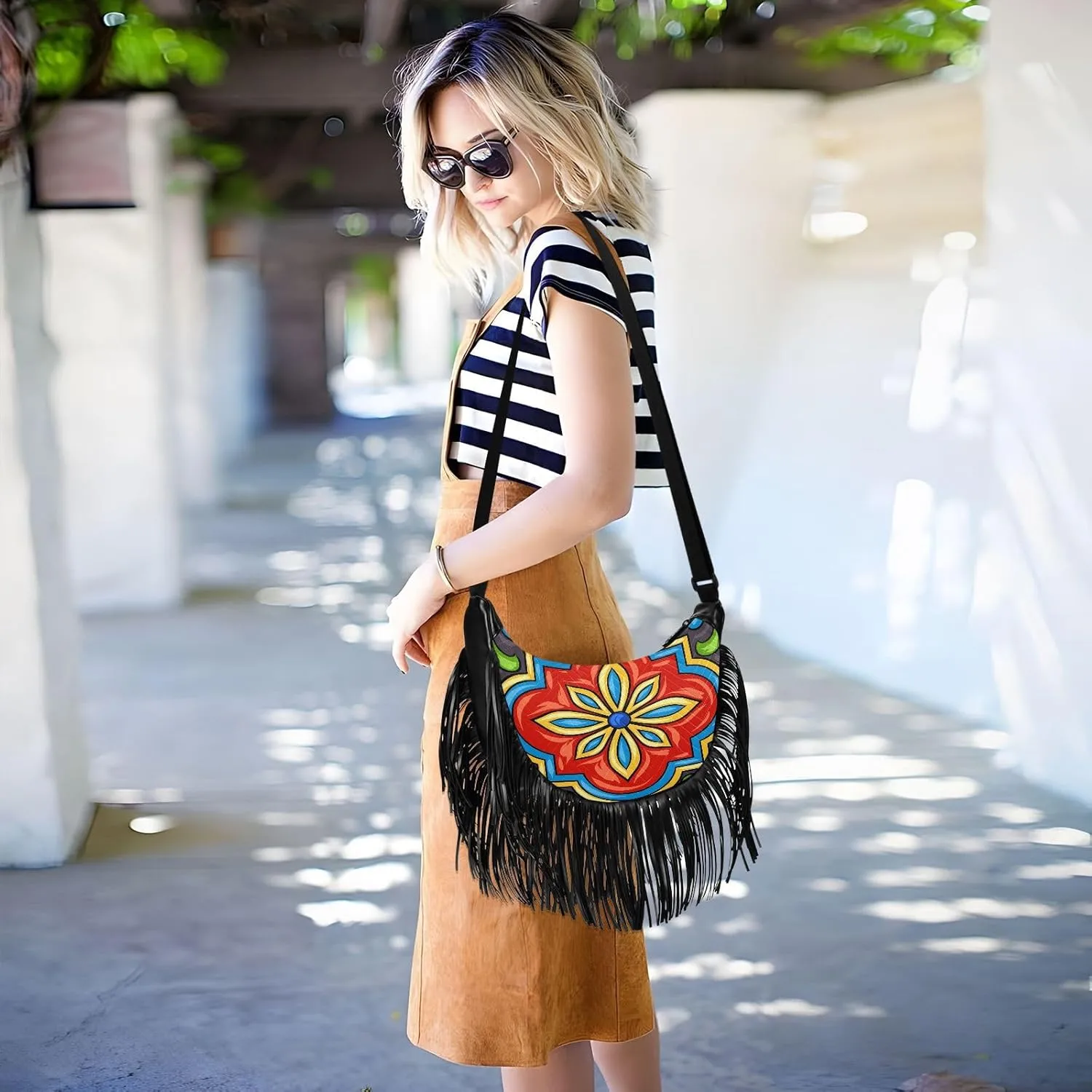 Women's PU Leather Chain Cross Body Bag, Shoulder Handbag Purse with Tassel for Ladies
