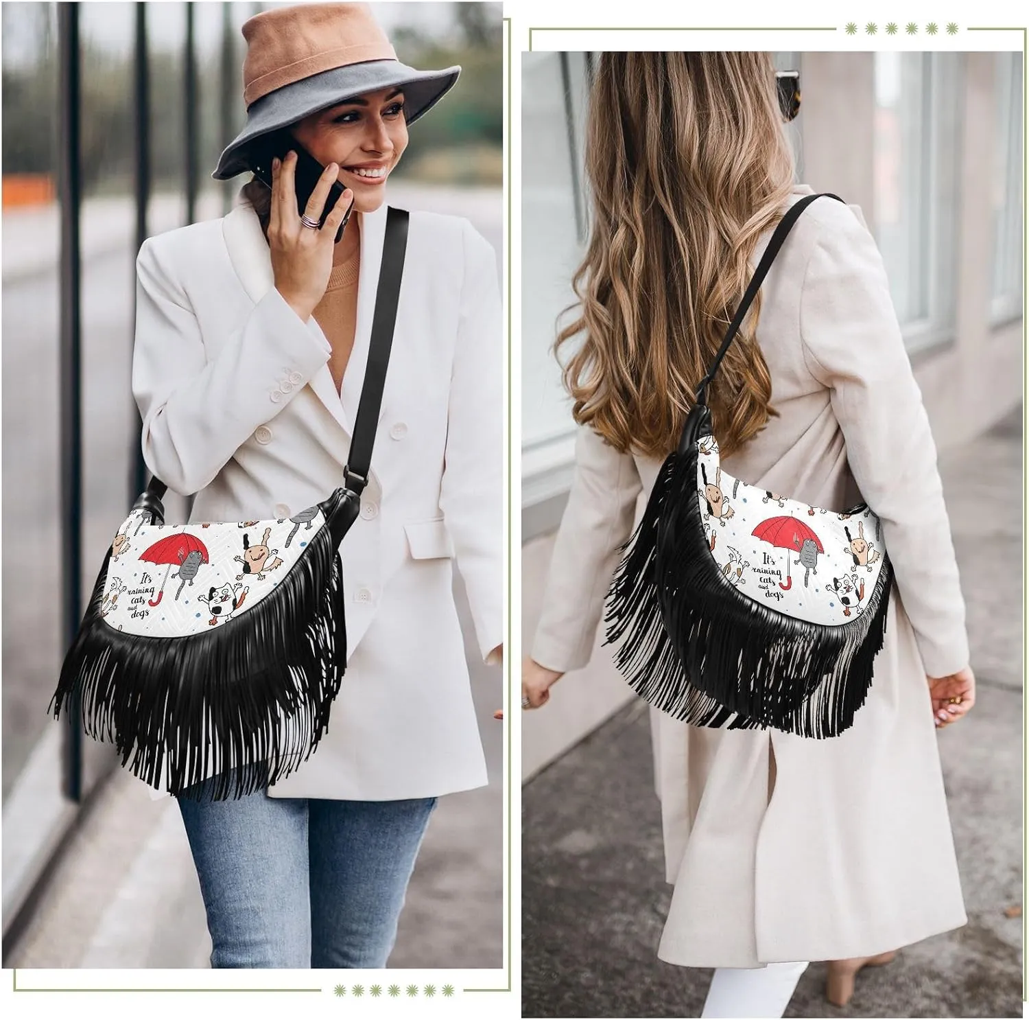 Women's PU Leather Chain Cross Body Bag, Shoulder Handbag Purse with Tassel for Ladies