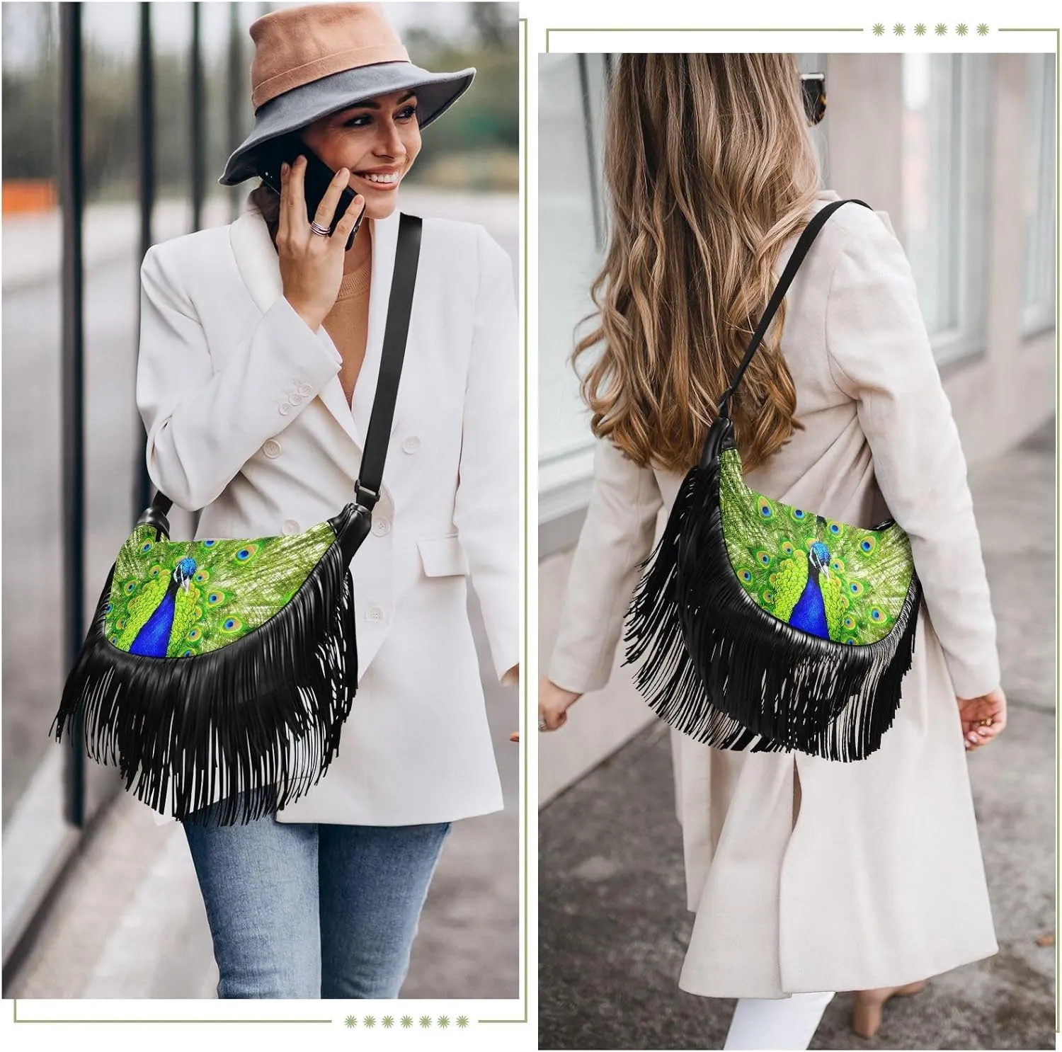 Women's PU Leather Chain Cross Body Bag, Shoulder Handbag Purse with Tassel for Ladies