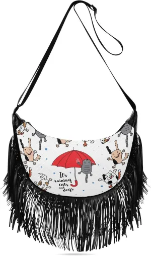 Women's PU Leather Chain Cross Body Bag, Shoulder Handbag Purse with Tassel for Ladies