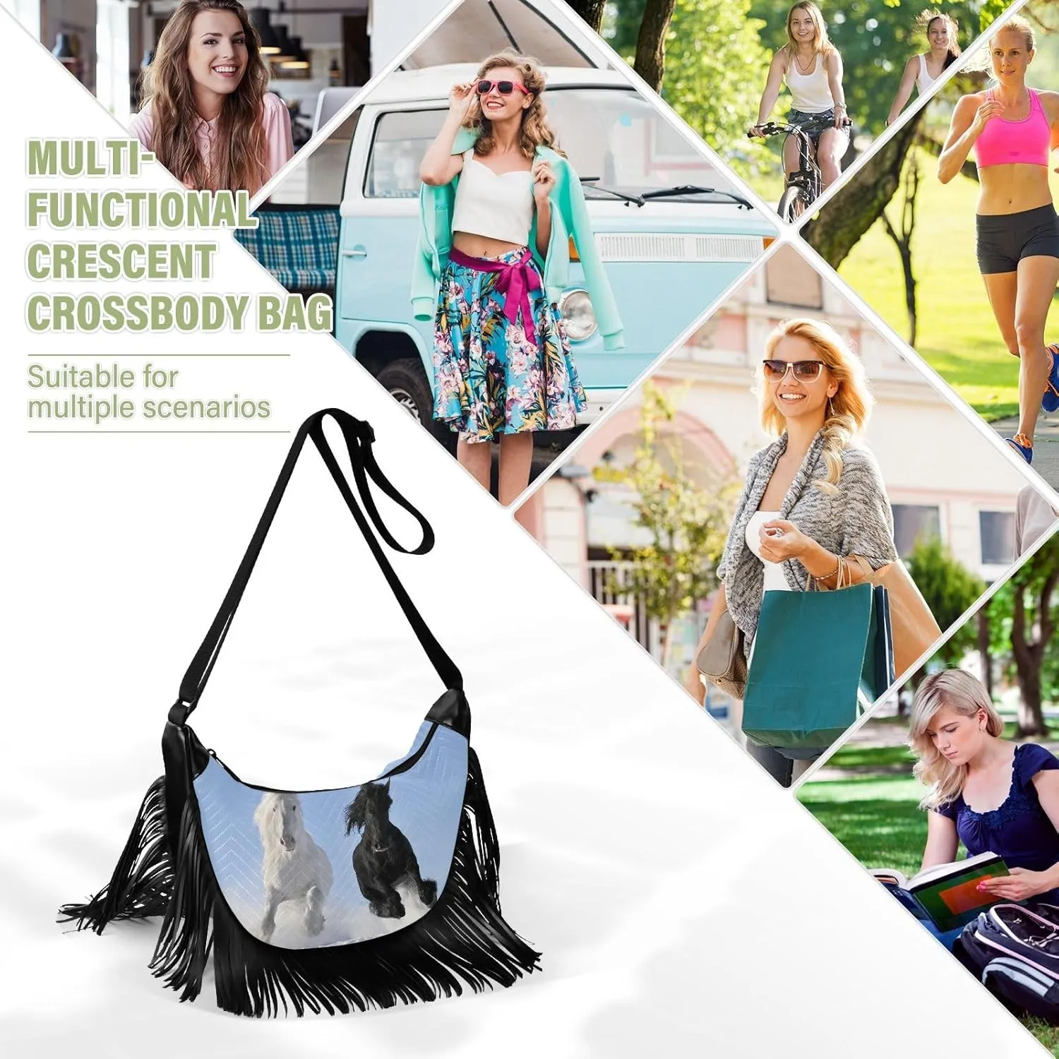Women's PU Leather Chain Cross Body Bag, Shoulder Handbag Purse with Tassel for Ladies