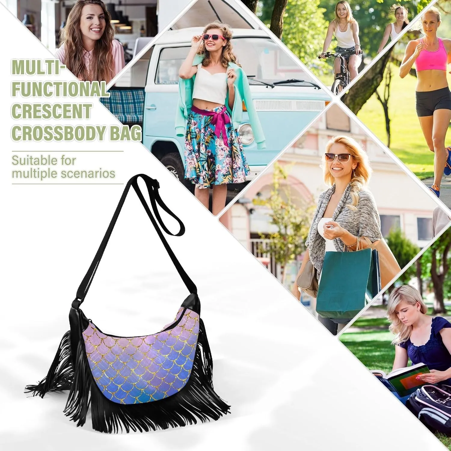 Women's PU Leather Chain Cross Body Bag, Shoulder Handbag Purse with Tassel for Ladies